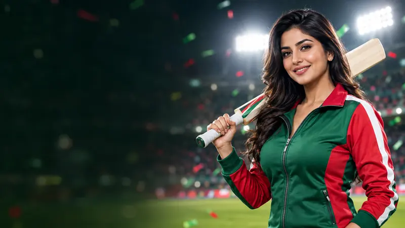Woman in a cricket jersey holding a bat – DarazPlay cricket deposit bonus